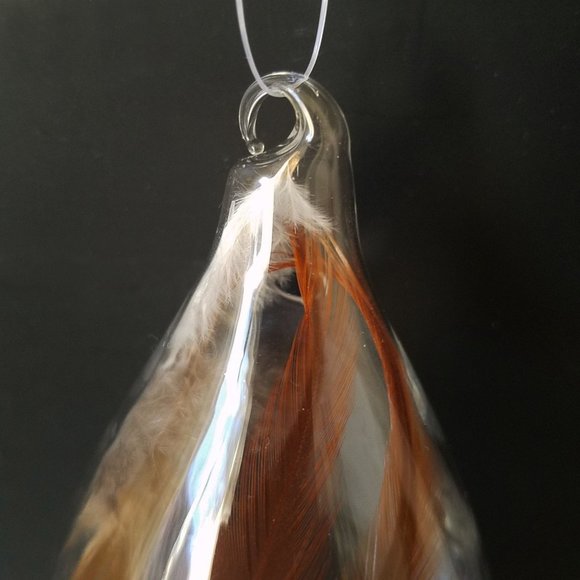 Blown Glass TEARDROP with Feather Ornament, Christmas Holidays - Picture 2 of 8